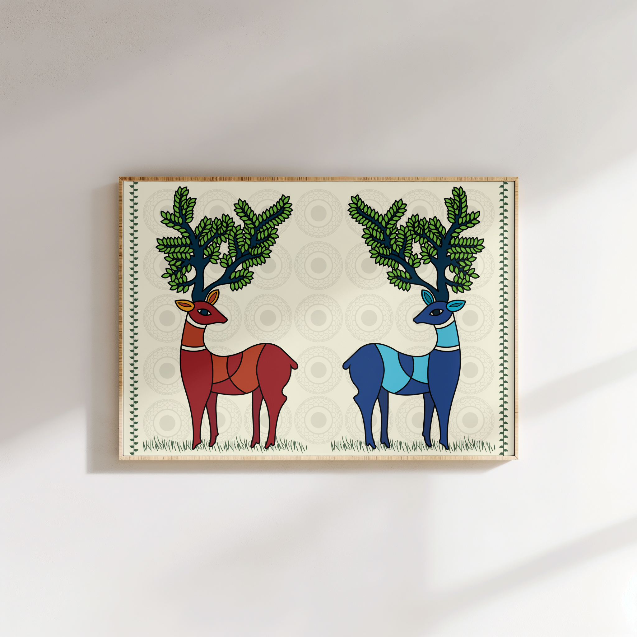 Traditional Indian deer painting in Madhubani style