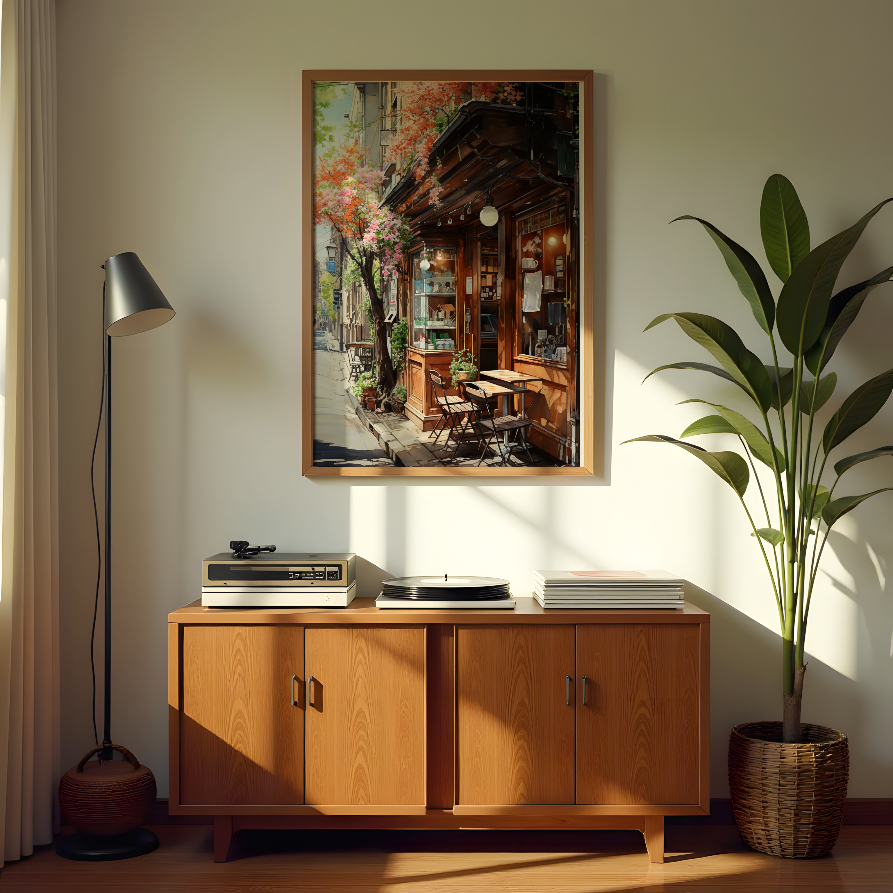 Outdoor dining café scene framed painting for cozy décor