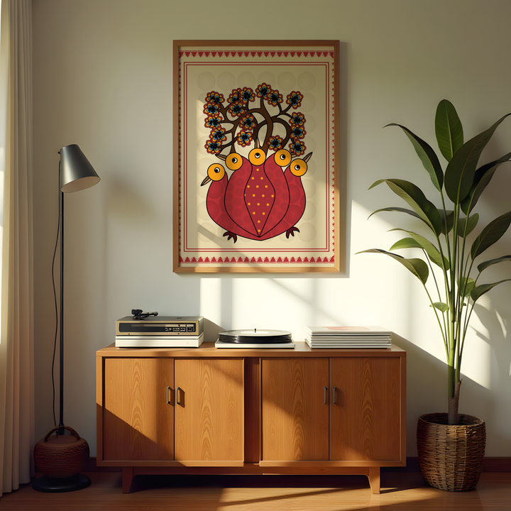 Tribal birds folk art wall decor symbolizing unity and harmony