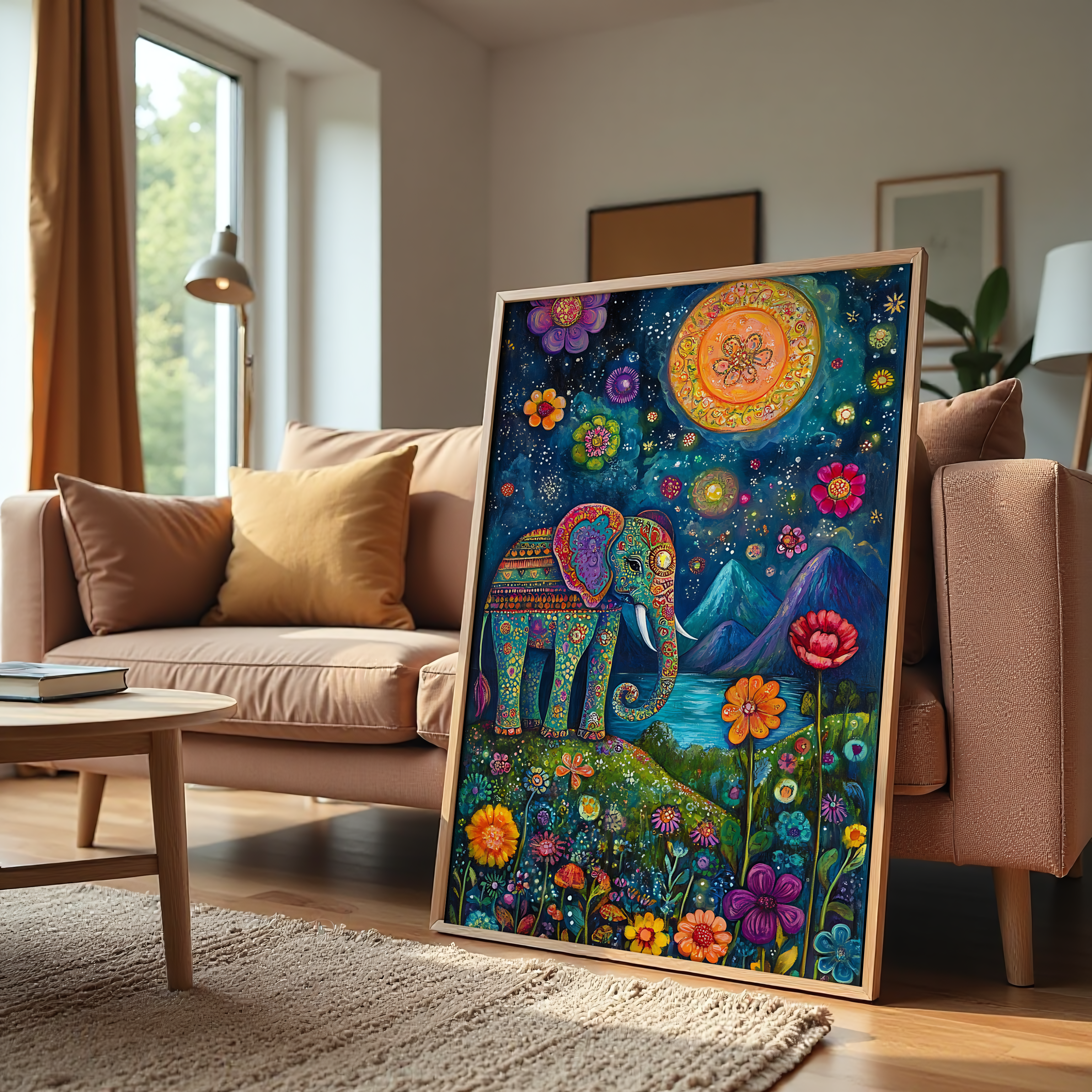 Elephant artwork for living room wall décor