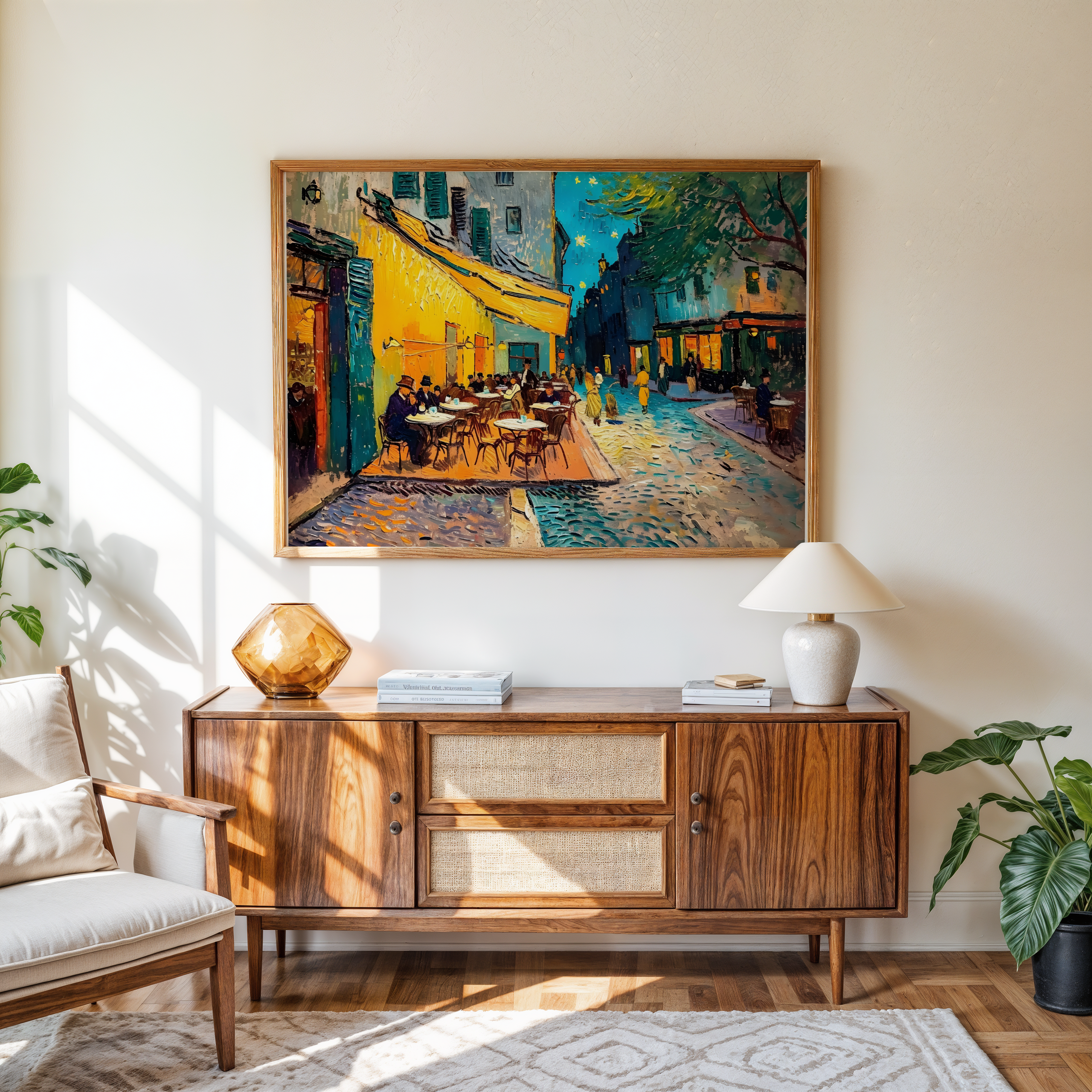 Vibrant Paris street cafe canvas wall art for living room decor in India waterproof and fade-proof