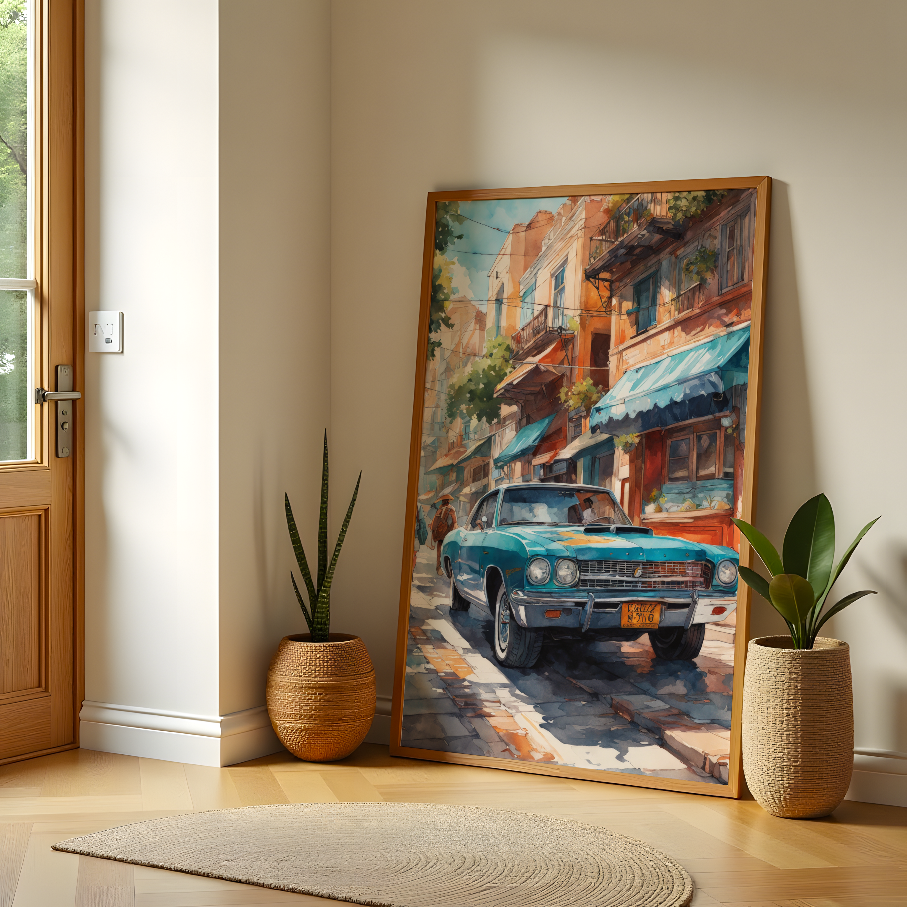 Vintage travel canvas print with old-town street