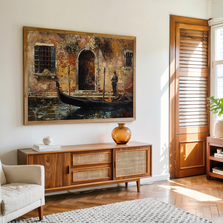 Vintage Venice gondolier painting on canvas wall décor