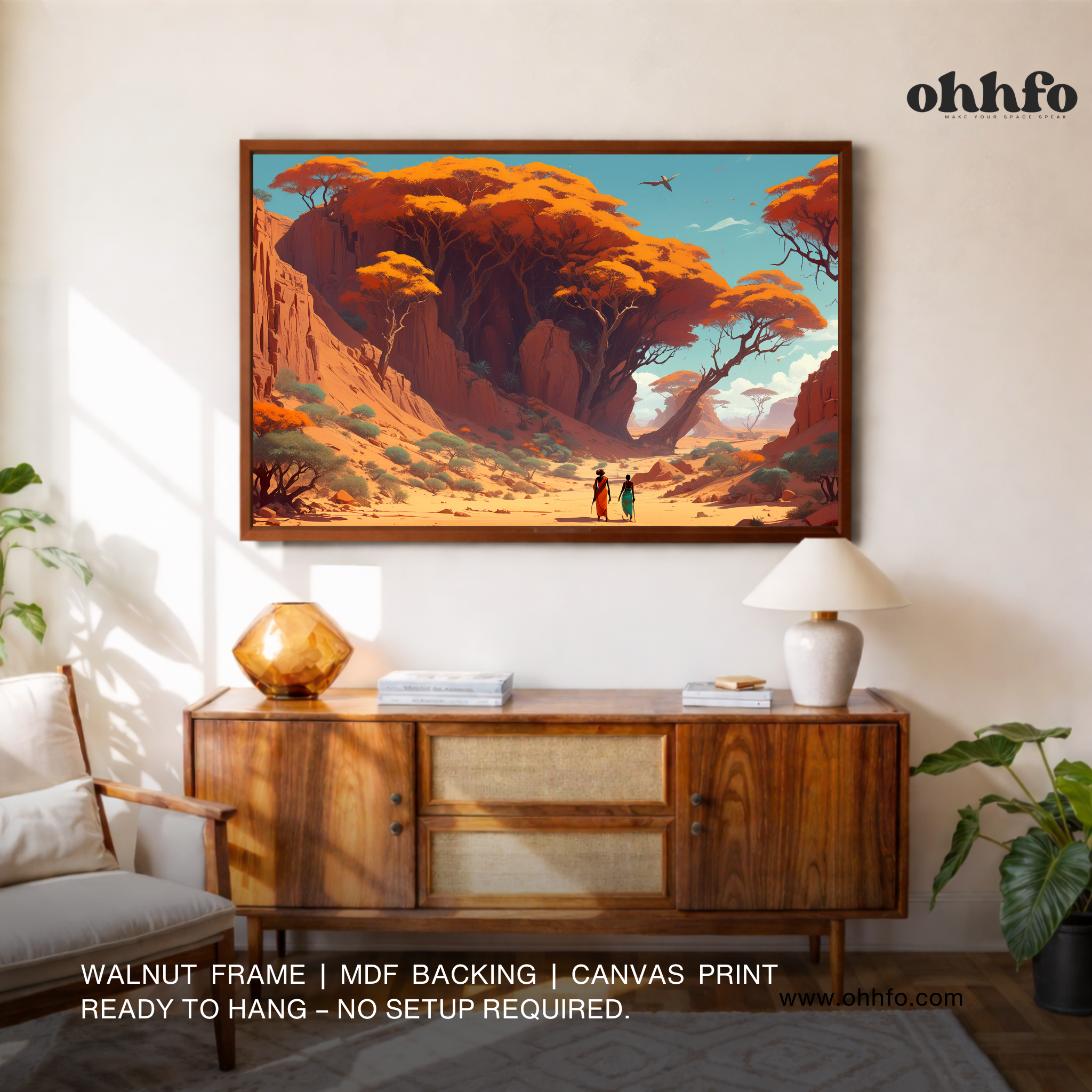 African Desert Village Canvas Wall Art – Sunset Landscape Painting