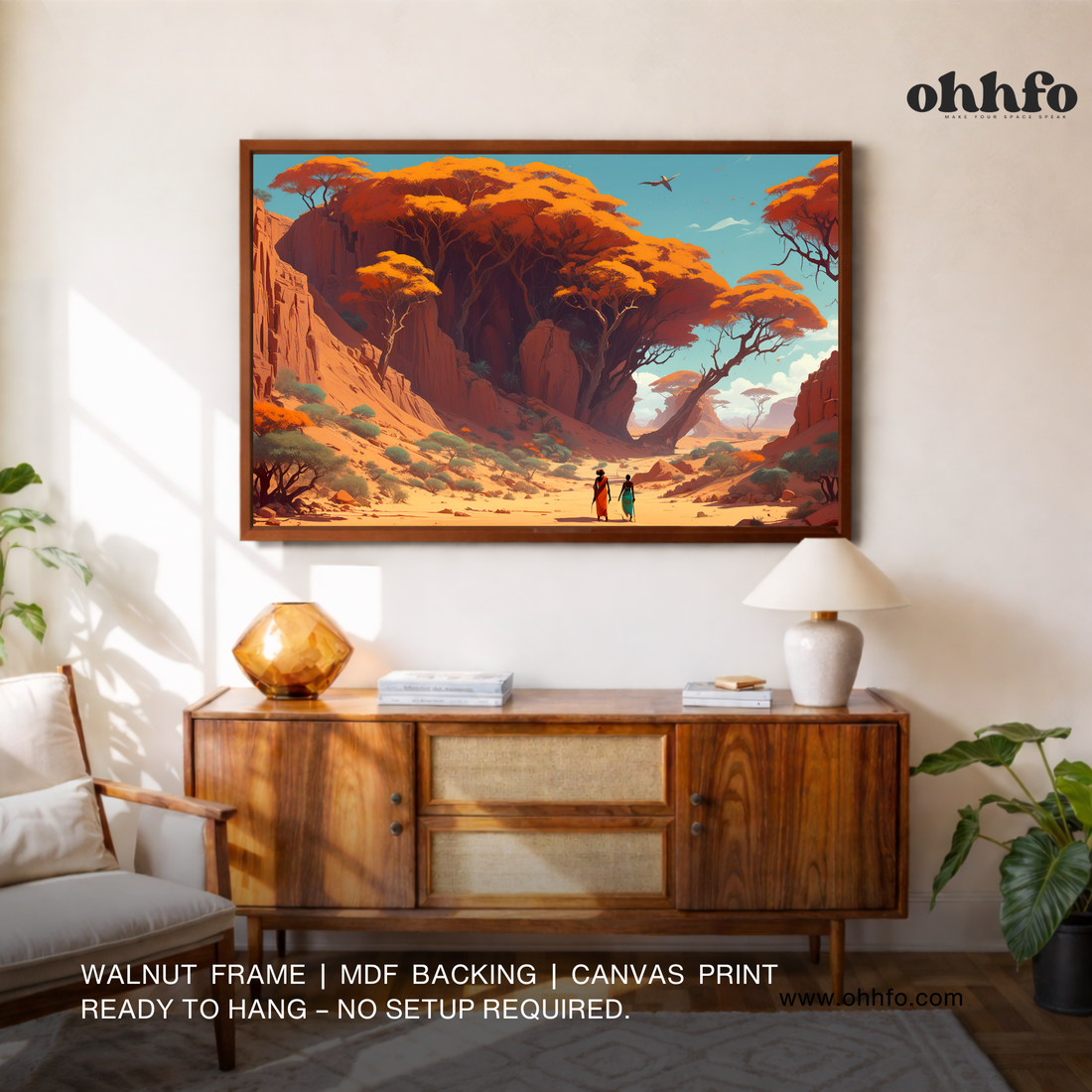 African Desert Village Canvas Wall Art – Sunset Landscape Painting