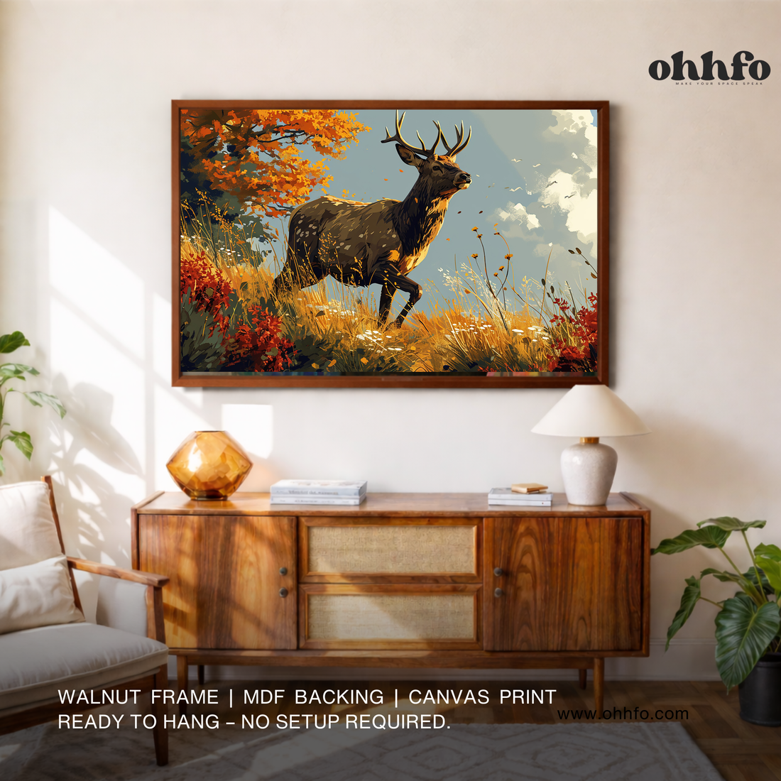 Autumn Deer Wall Art – Majestic Wildlife Canvas Painting