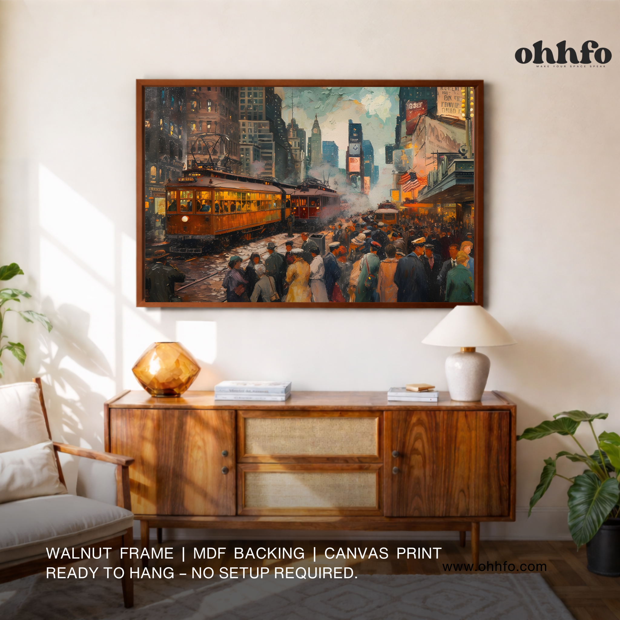 Vintage City Tram Street Canvas Wall Art – Timeless Urban Night Scene