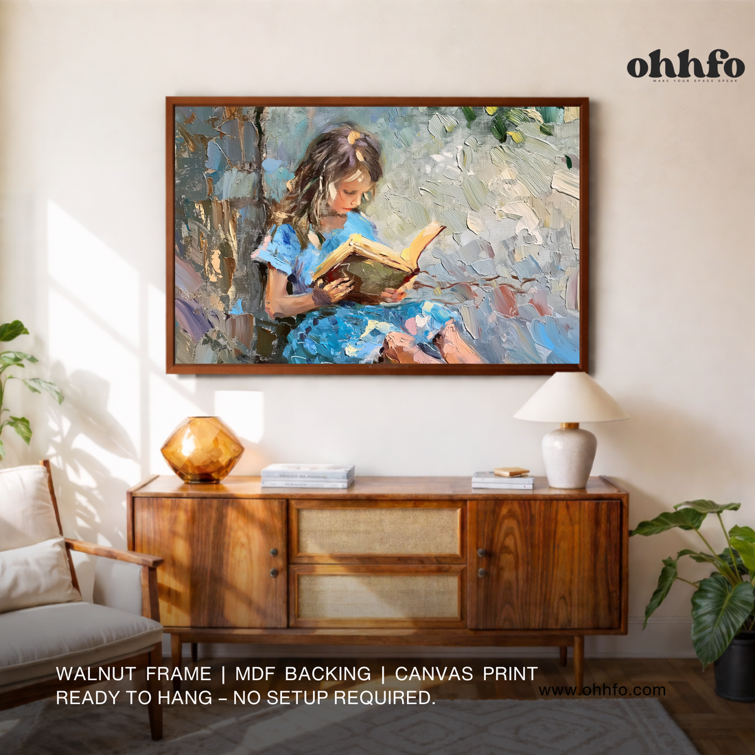 Girl Reading Canvas Wall Art – Impressionist Painting Print