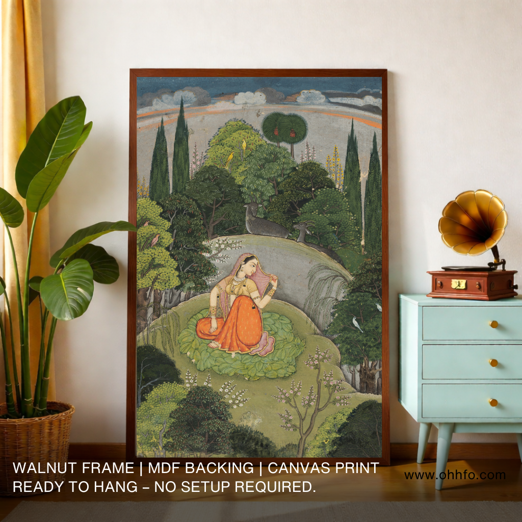 Indian Miniature Garden Lady Canvas Wall Art