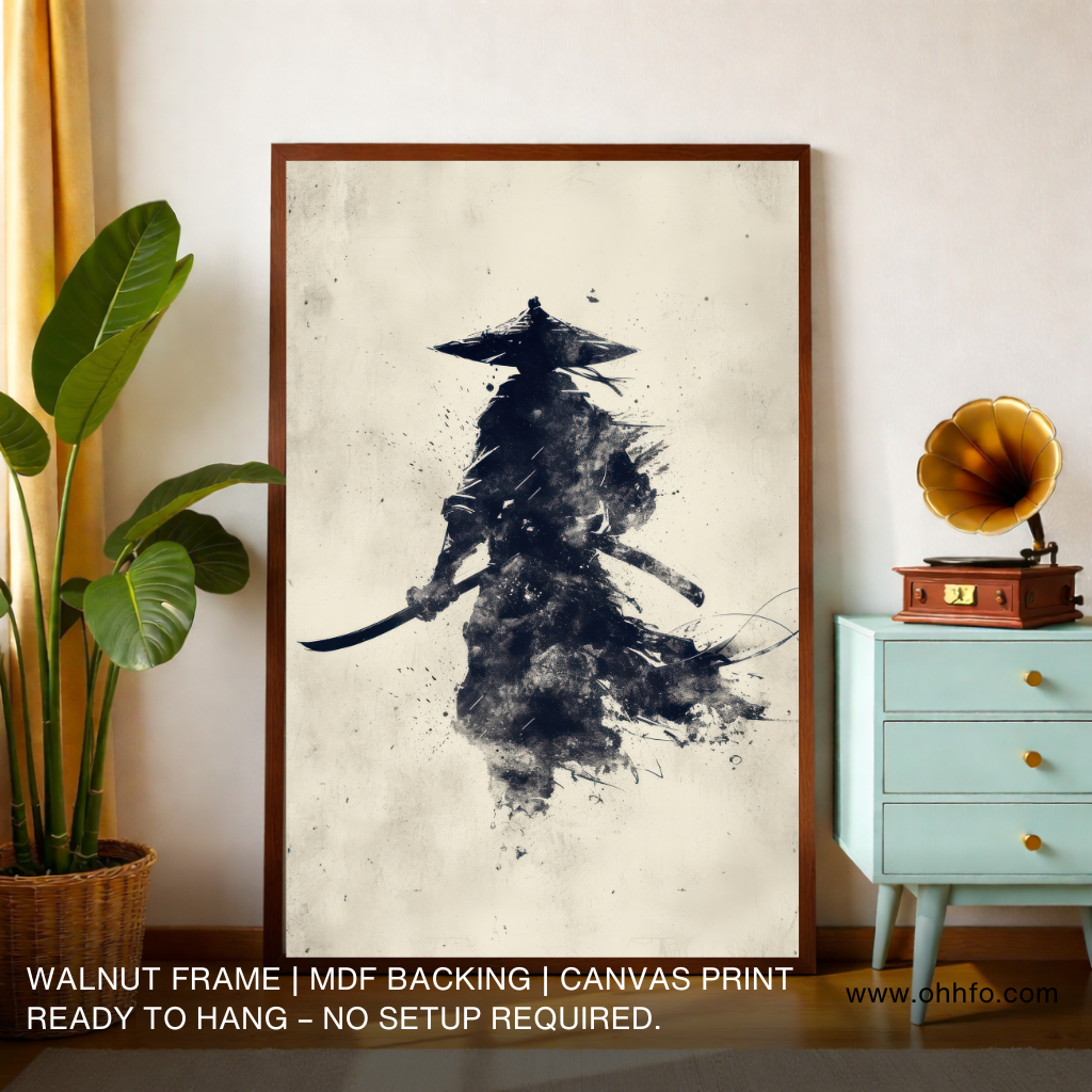 Zen Samurai Ink Warrior – Minimalist Japanese Wall Art Canvas