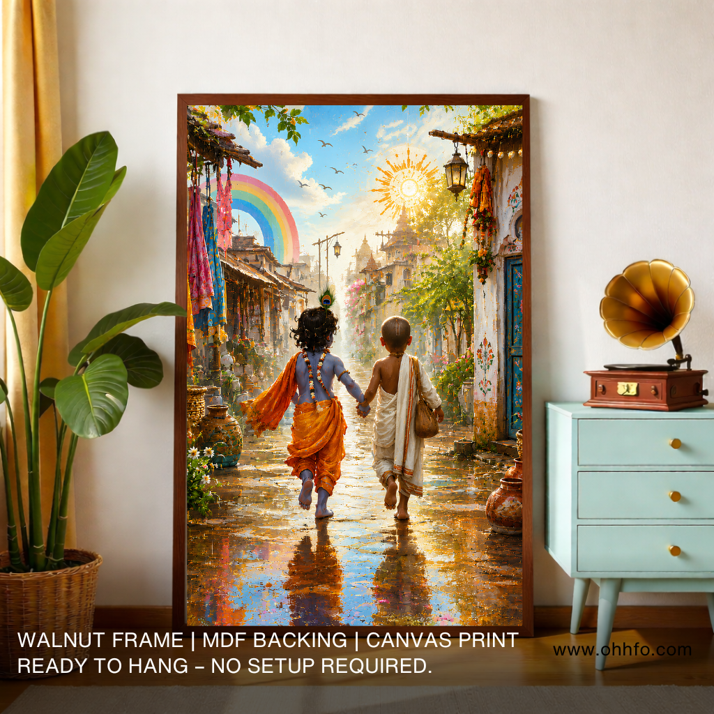 Krishna Sudama Friendship Canvas Wall Art | Devotional Wall Art