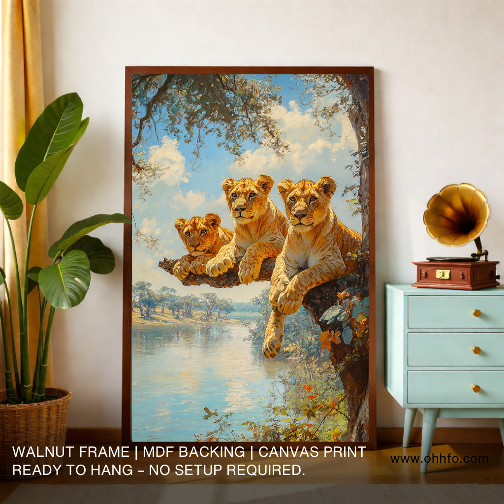 Lion Family Canvas Wall Art – Majestic Wildlife Safari Nature Painting