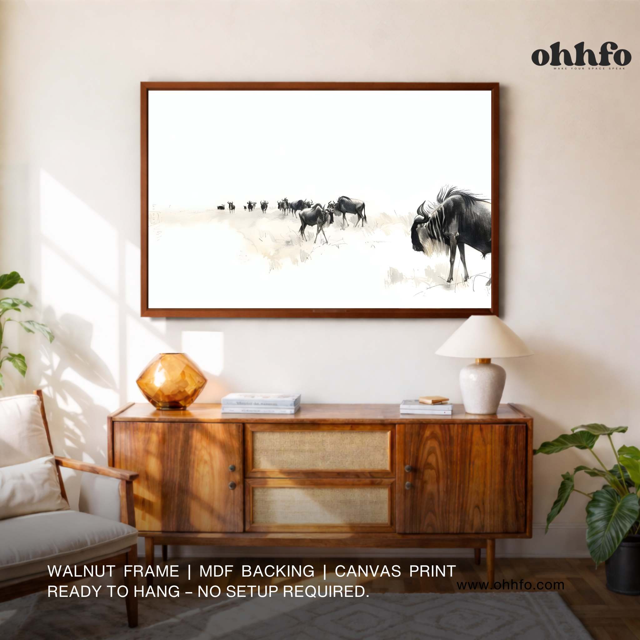 Silent Journey – Minimal Wildebeest Wildlife Wall Art