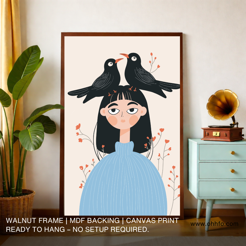 Girl with Birds Canvas Wall Art