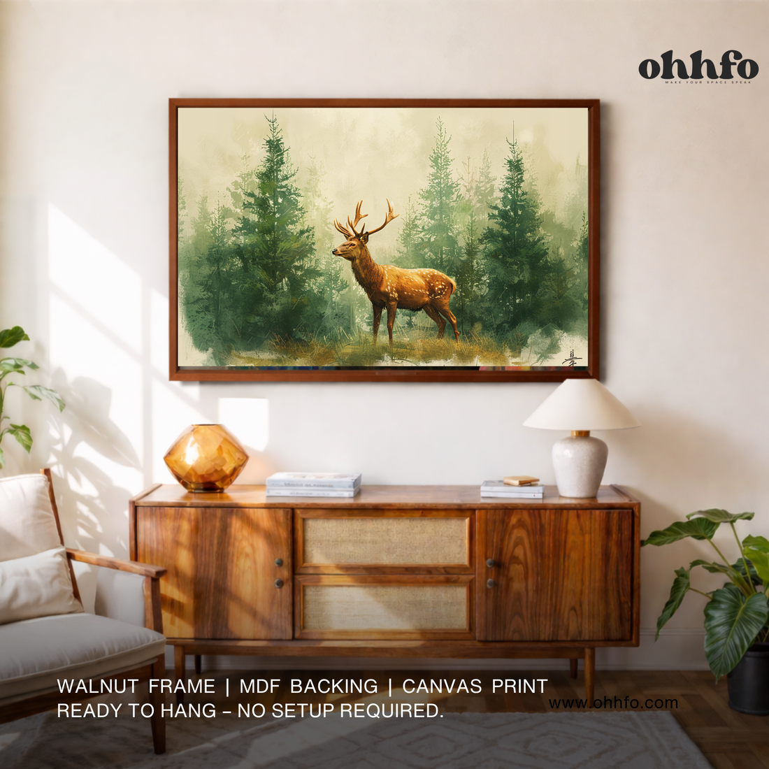 Misty Forest Deer Wall Art – Watercolor Wildlife Canvas Painting