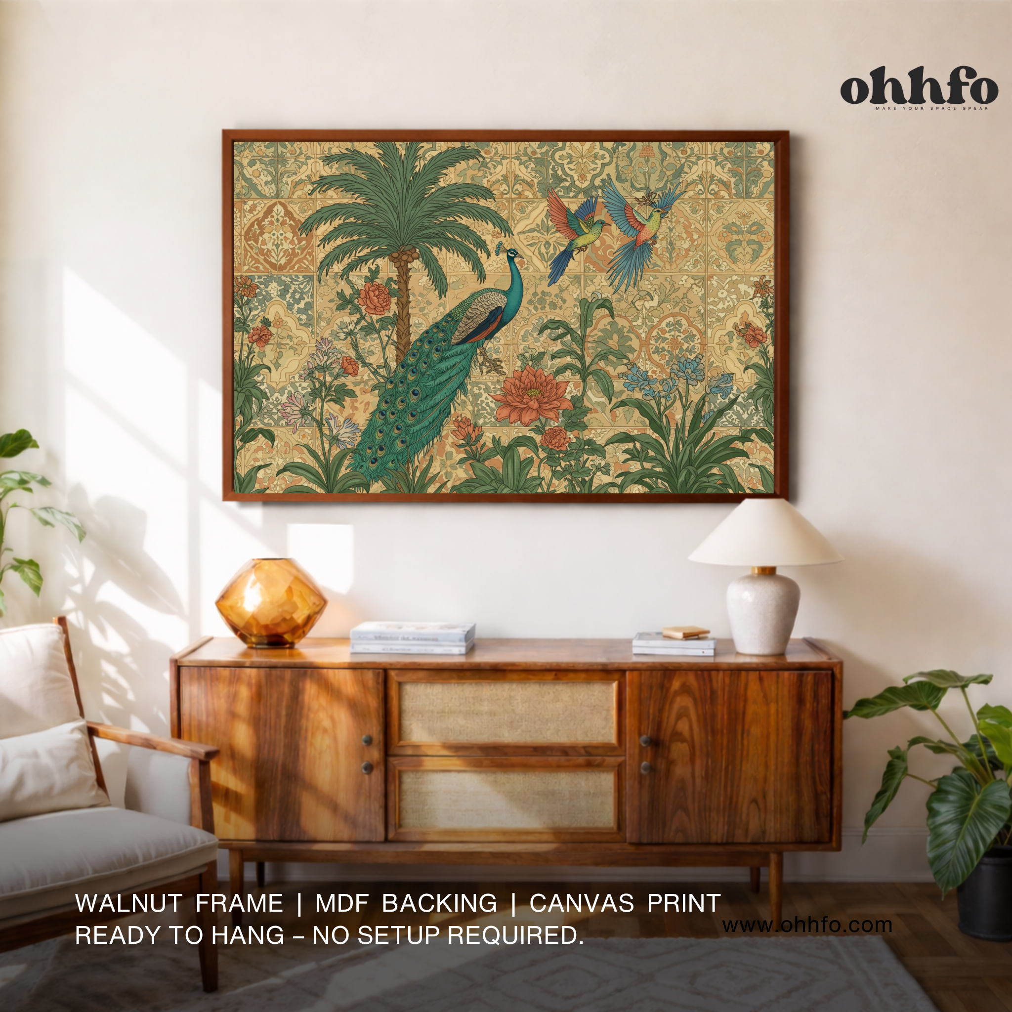 Mughal Garden Peacock Canvas Wall Art