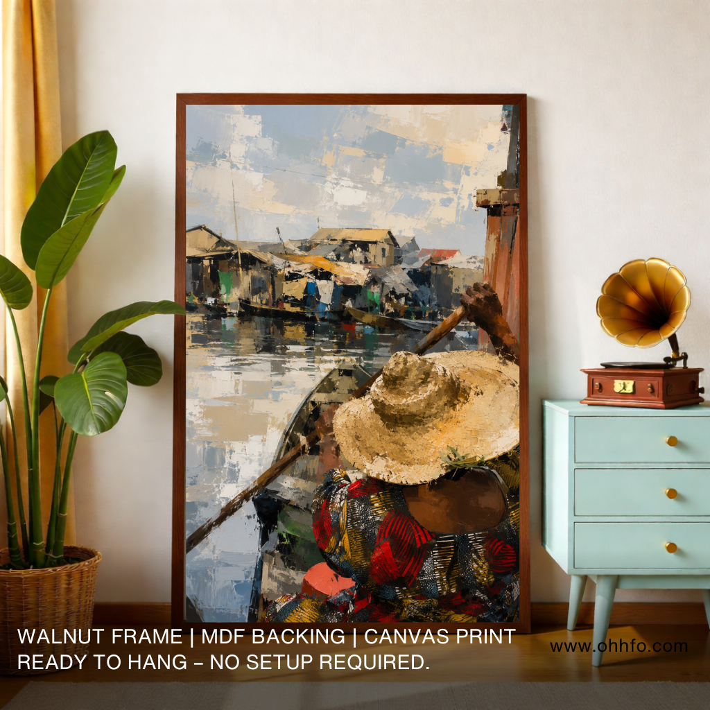 River Boatman Canvas Wall Art – Impressionist Village Portrait Painting