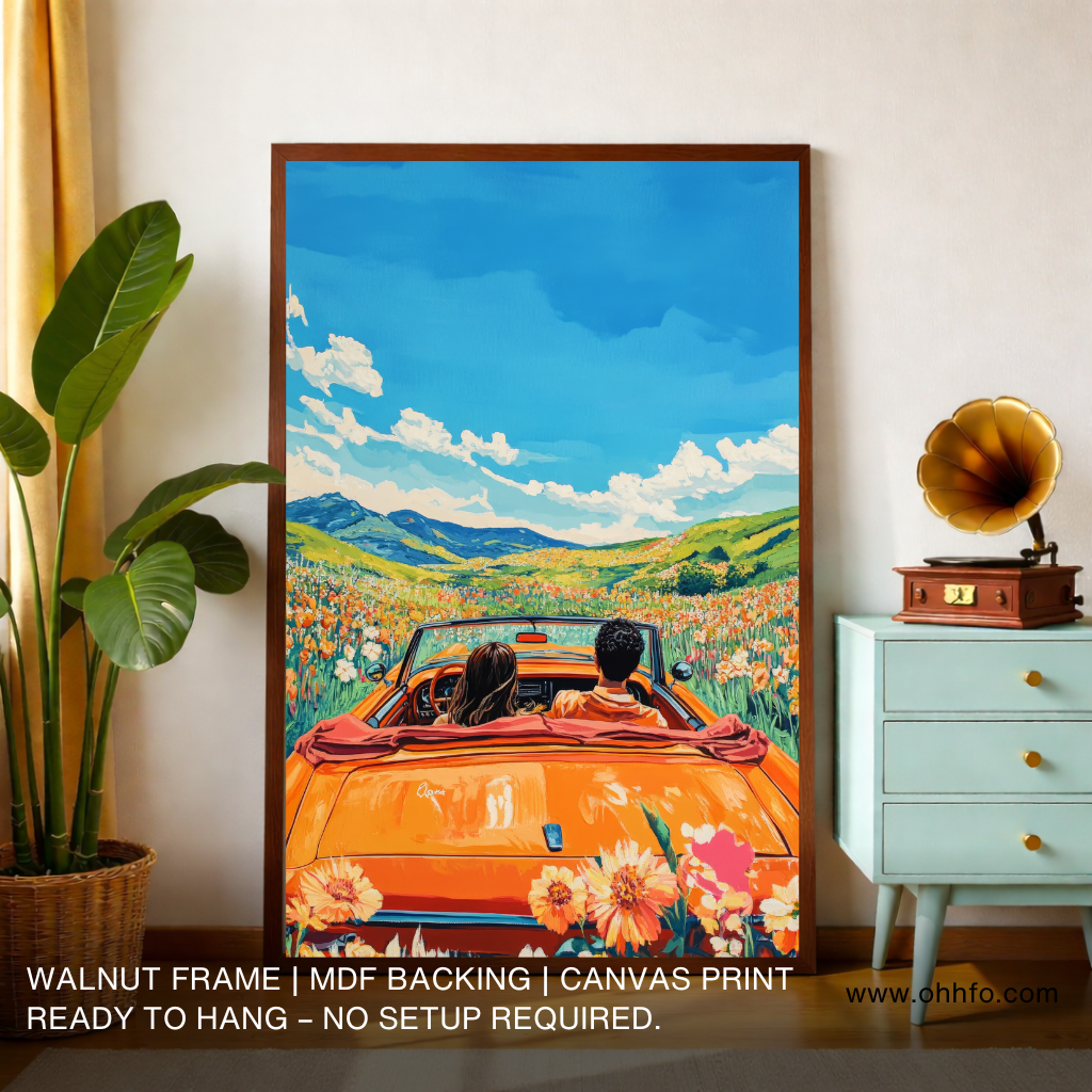 Couple Driving Convertible Canvas Wall Art – Romantic Travel Décor