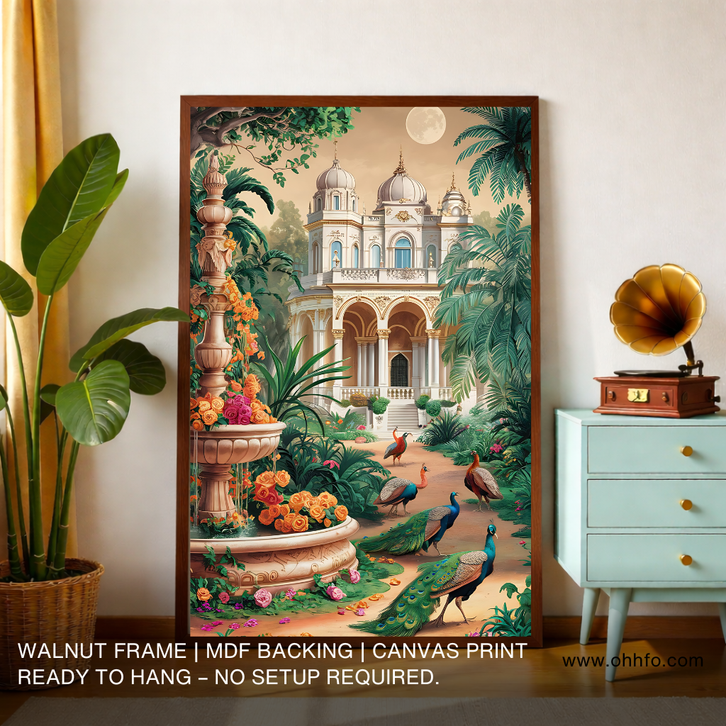 Royal Palace Garden Painting with Peacocks – Luxury Wall Art