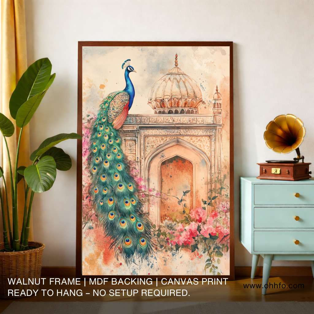Royal Peacock Palace Canvas Wall Art