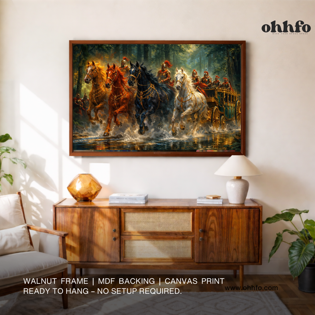 Royal Warrior Chariot Wall Art – Majestic Horses Canvas Painting