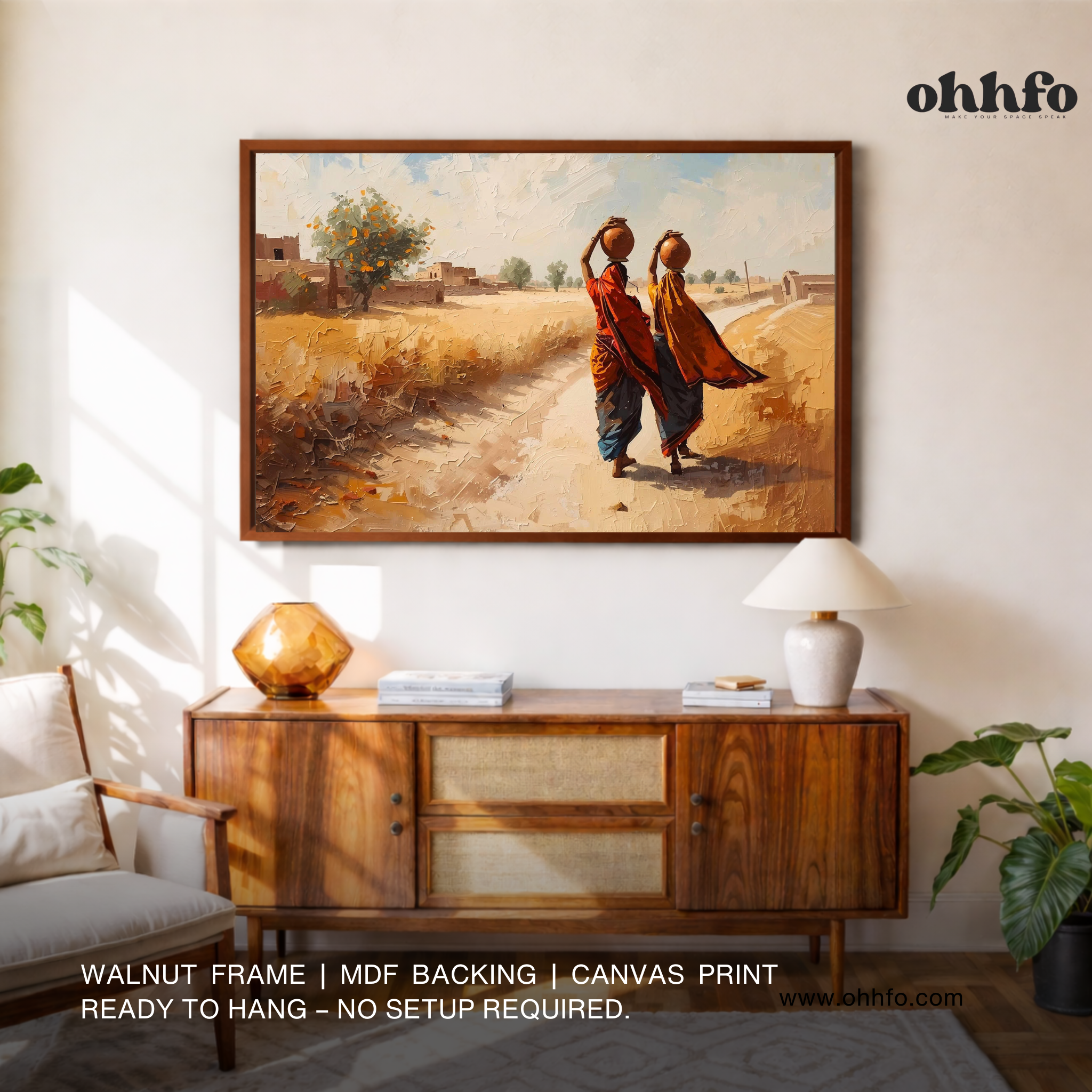 Village Grace – Rural Indian Women Carrying Water Pots Canvas Art