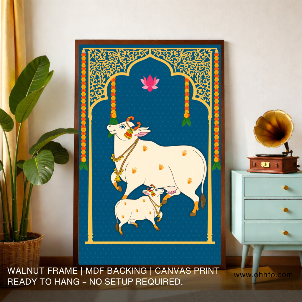 Sacred Gaumata Cow and Calf Canvas Wall Art
