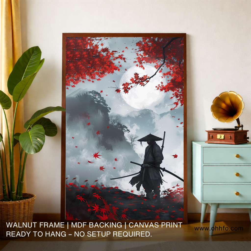 Samurai Warrior Under Moonlight – Japanese Canvas Wall Art