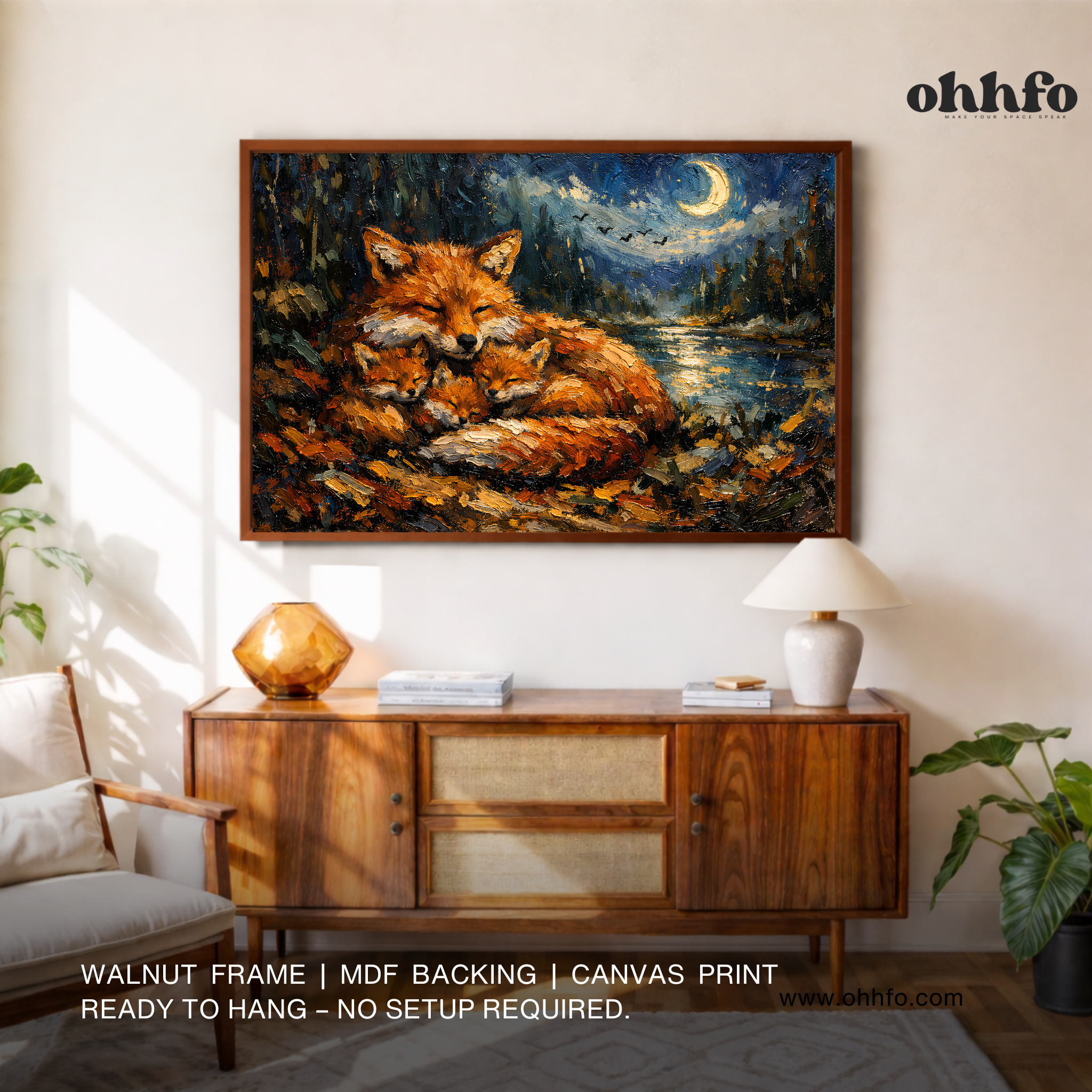 Sleeping Fox Family Canvas Wall Art