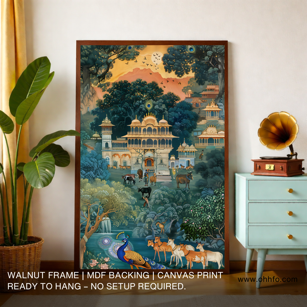Vrindavan Dreams – Royal Palace & Peacock Wall Art
