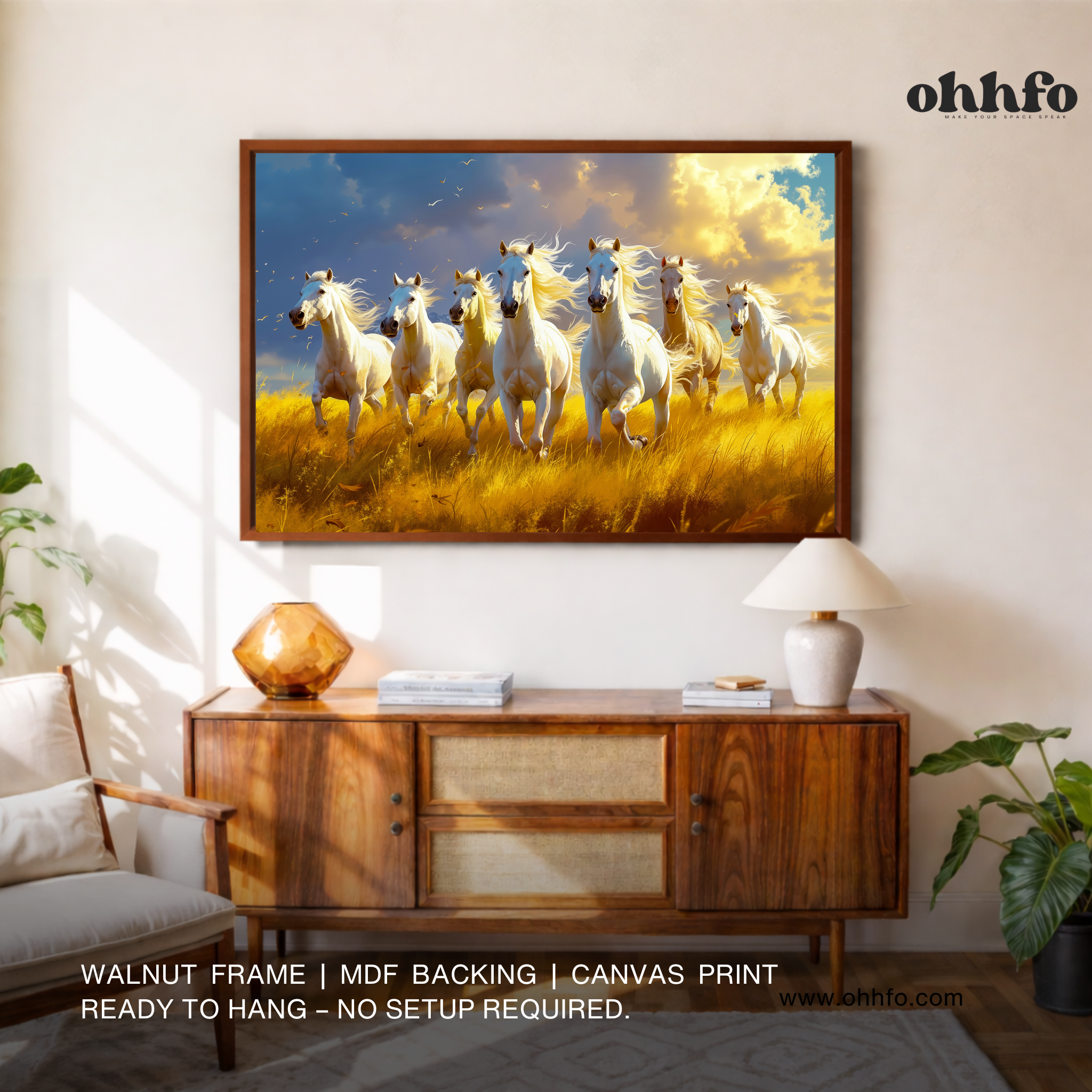 White Horses Running Canvas Wall Art