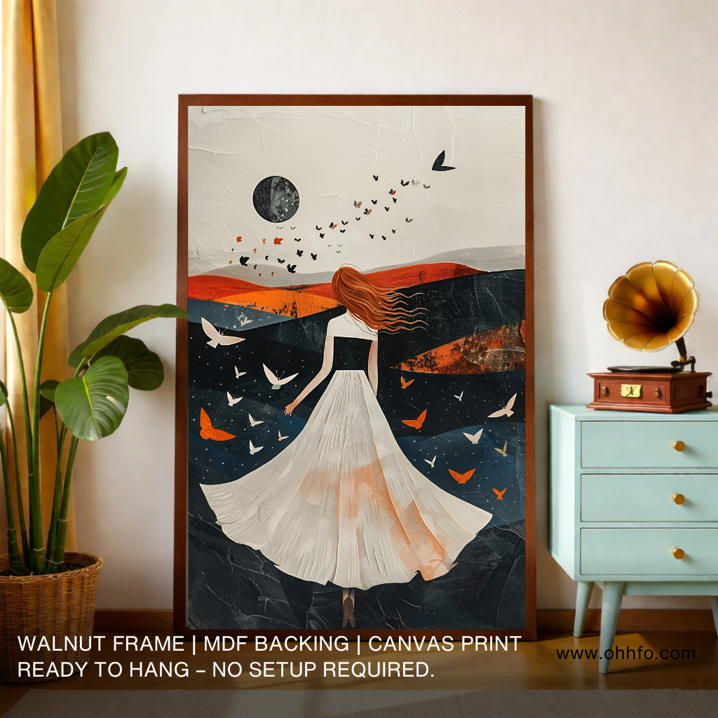 Moonlight Woman with Butterflies Canvas Wall Art