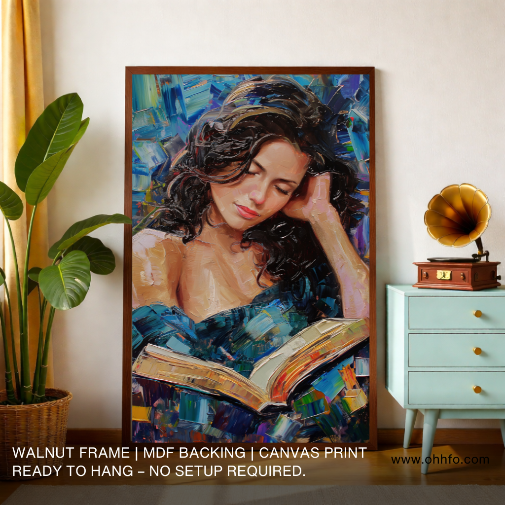 Quiet Moments: Beautiful Girl Reading Book Abstract Canvas Print