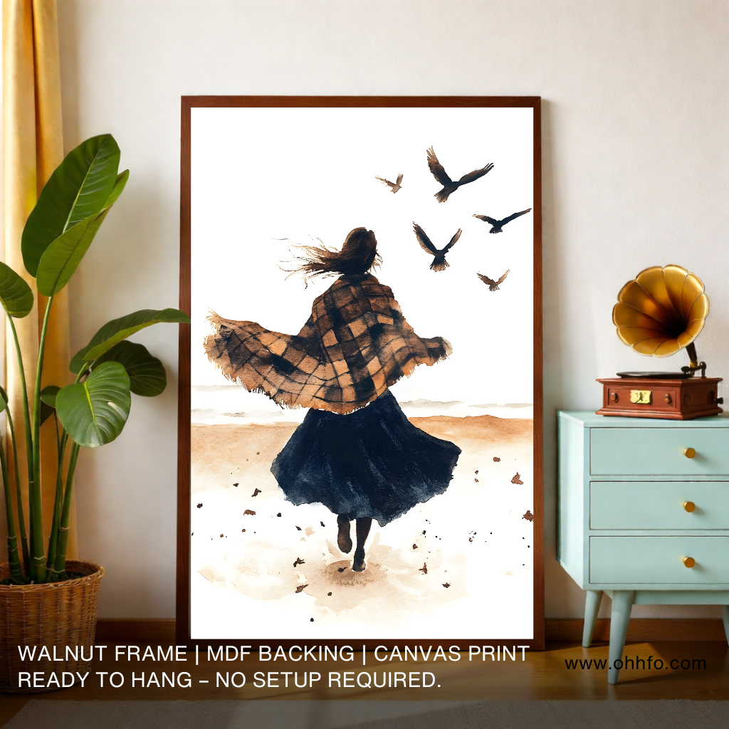 Abstract Woman with Birds Canvas Wall Art
