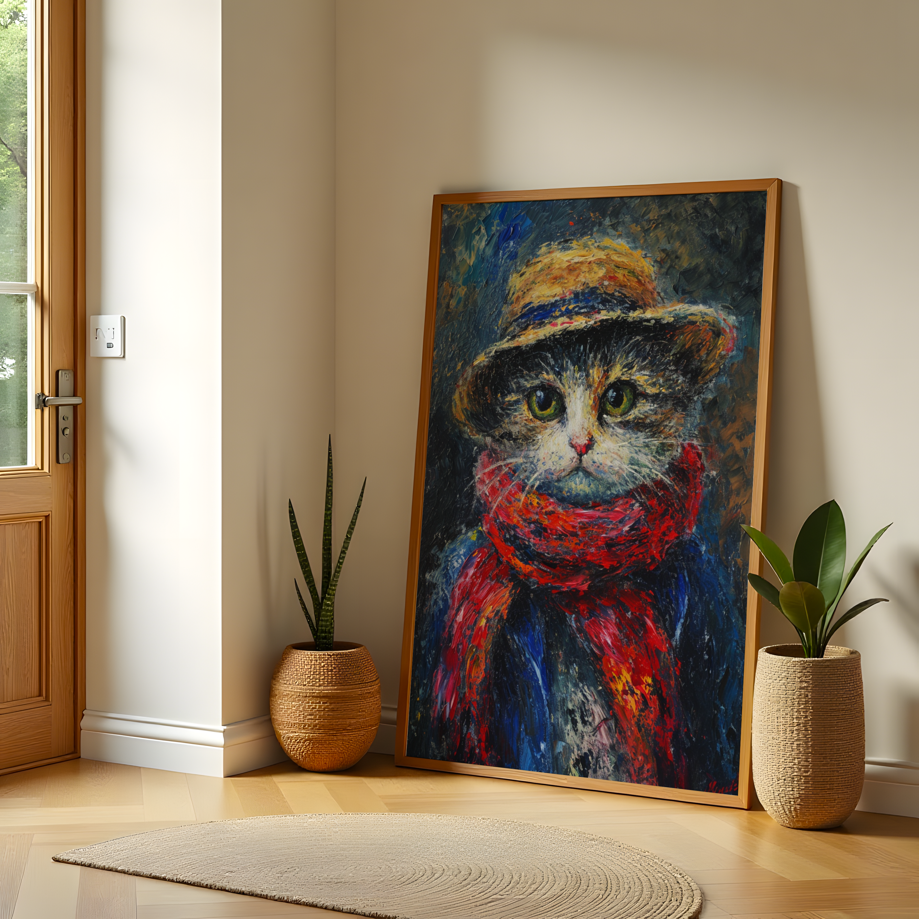 Whiskers in Winter – Cozy Cat Portrait Wall Art