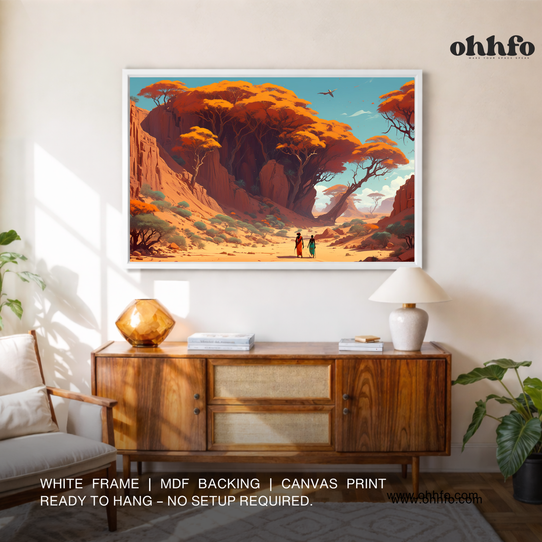 African Desert Village Canvas Wall Art – Sunset Landscape Painting