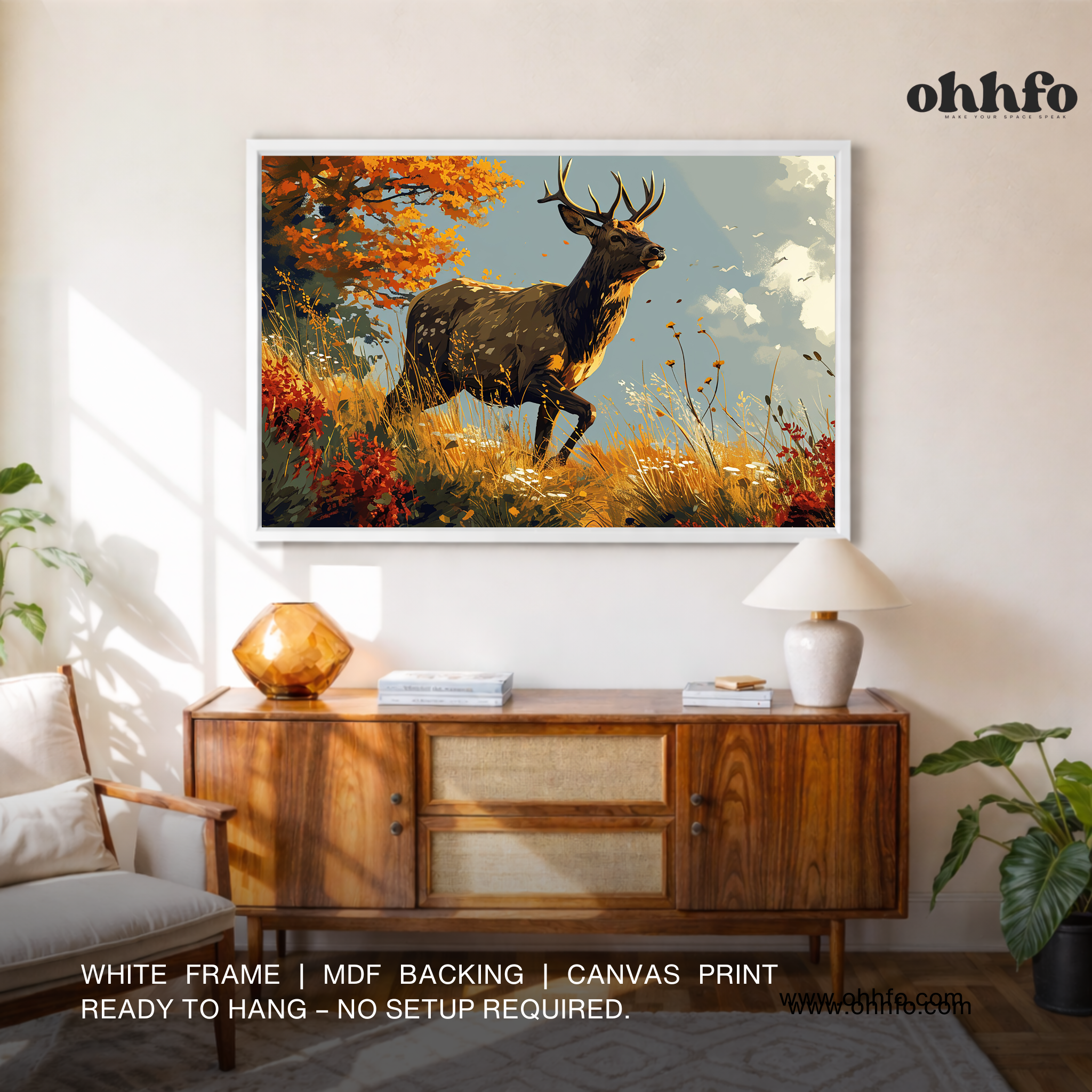 Autumn Deer Wall Art – Majestic Wildlife Canvas Painting