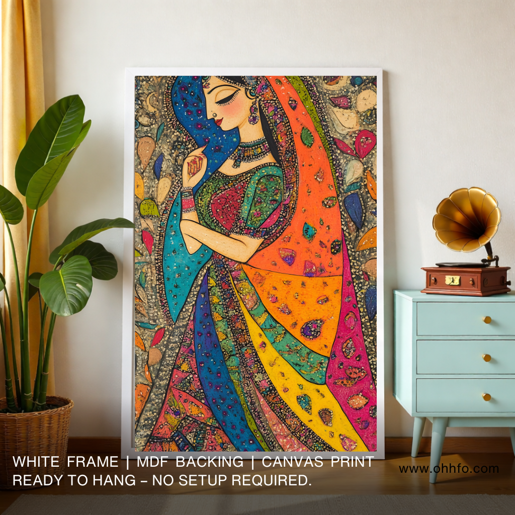 Colorful Rajasthani Woman Canvas Wall Art – Traditional Indian Painting