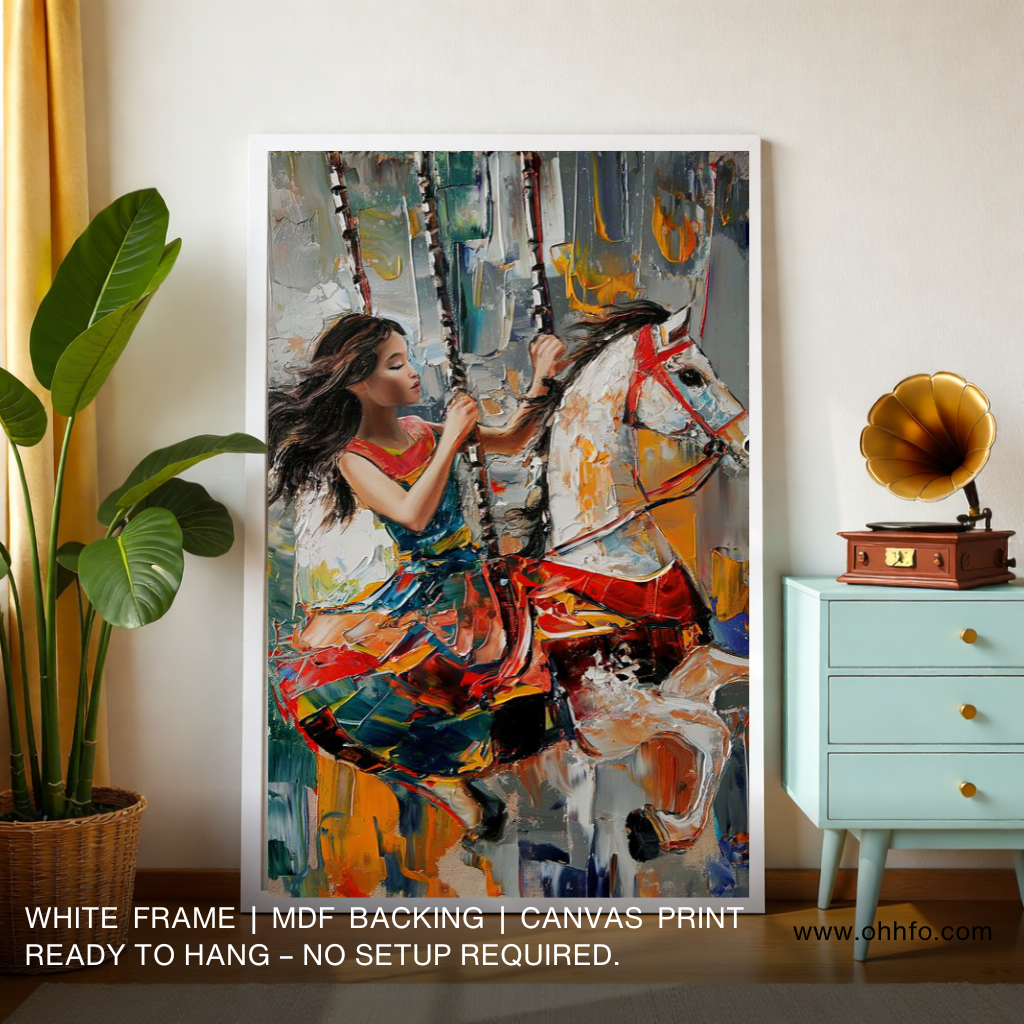 Whimsical Fair: Girl and Horse Abstract Canvas Wall Art