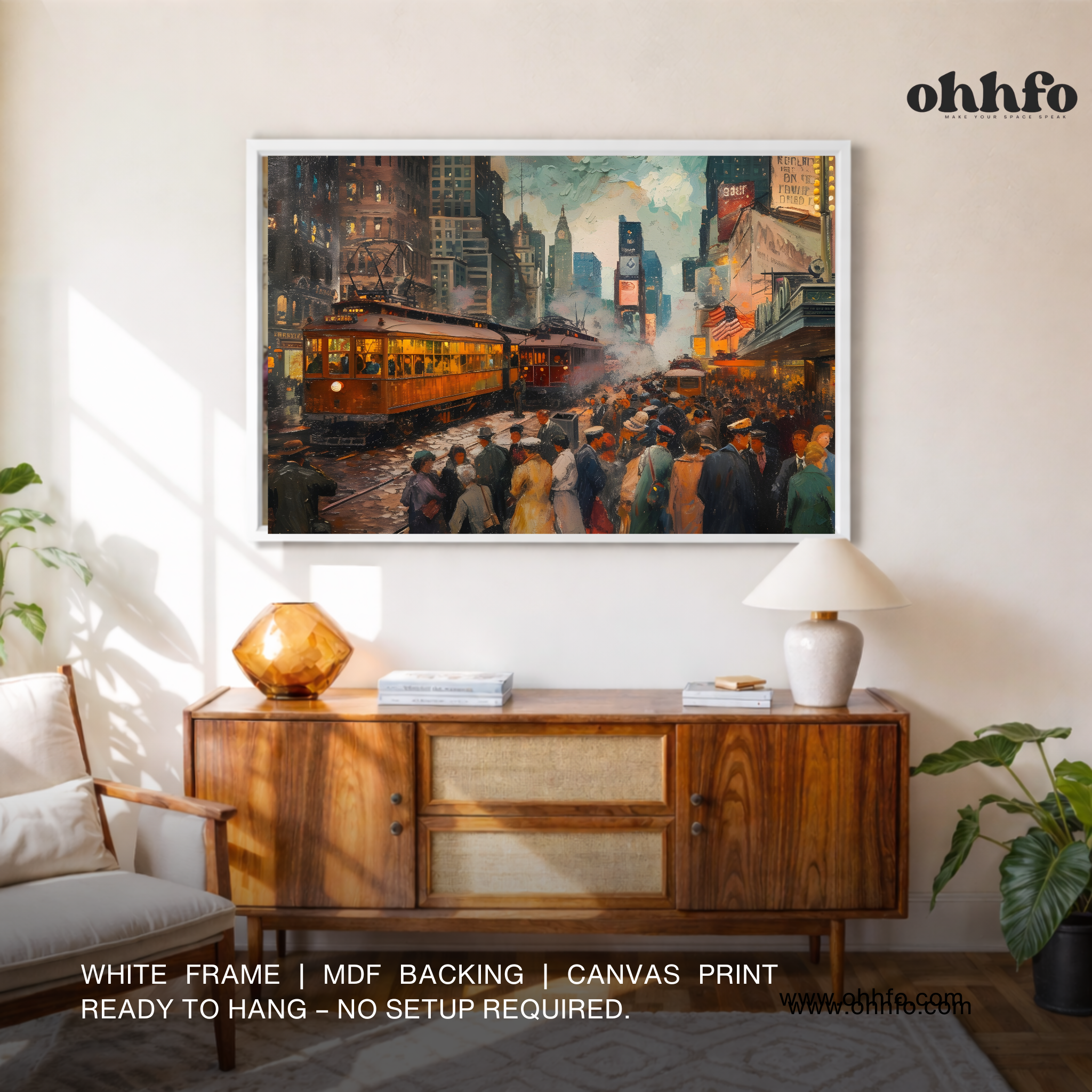 Vintage City Tram Street Canvas Wall Art – Timeless Urban Night Scene