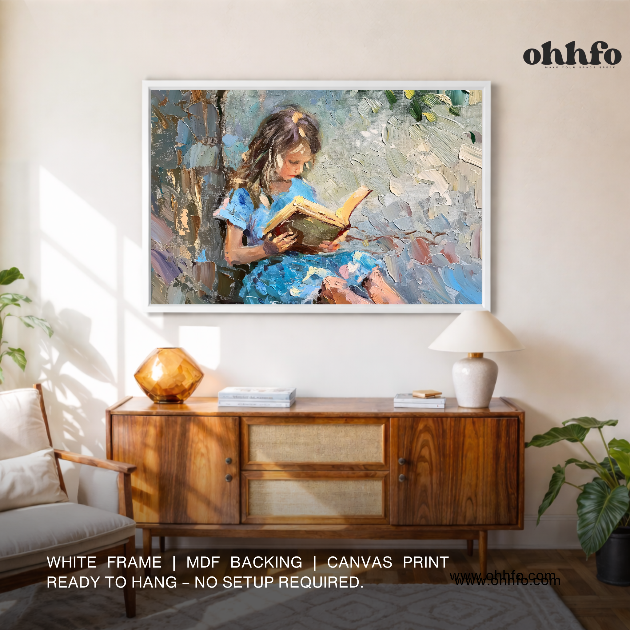 Girl Reading Canvas Wall Art – Impressionist Painting Print