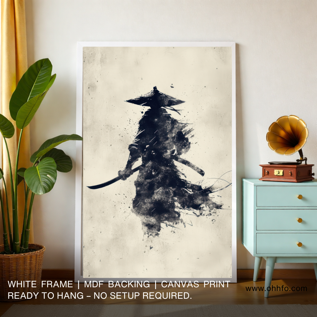 Zen Samurai Ink Warrior – Minimalist Japanese Wall Art Canvas