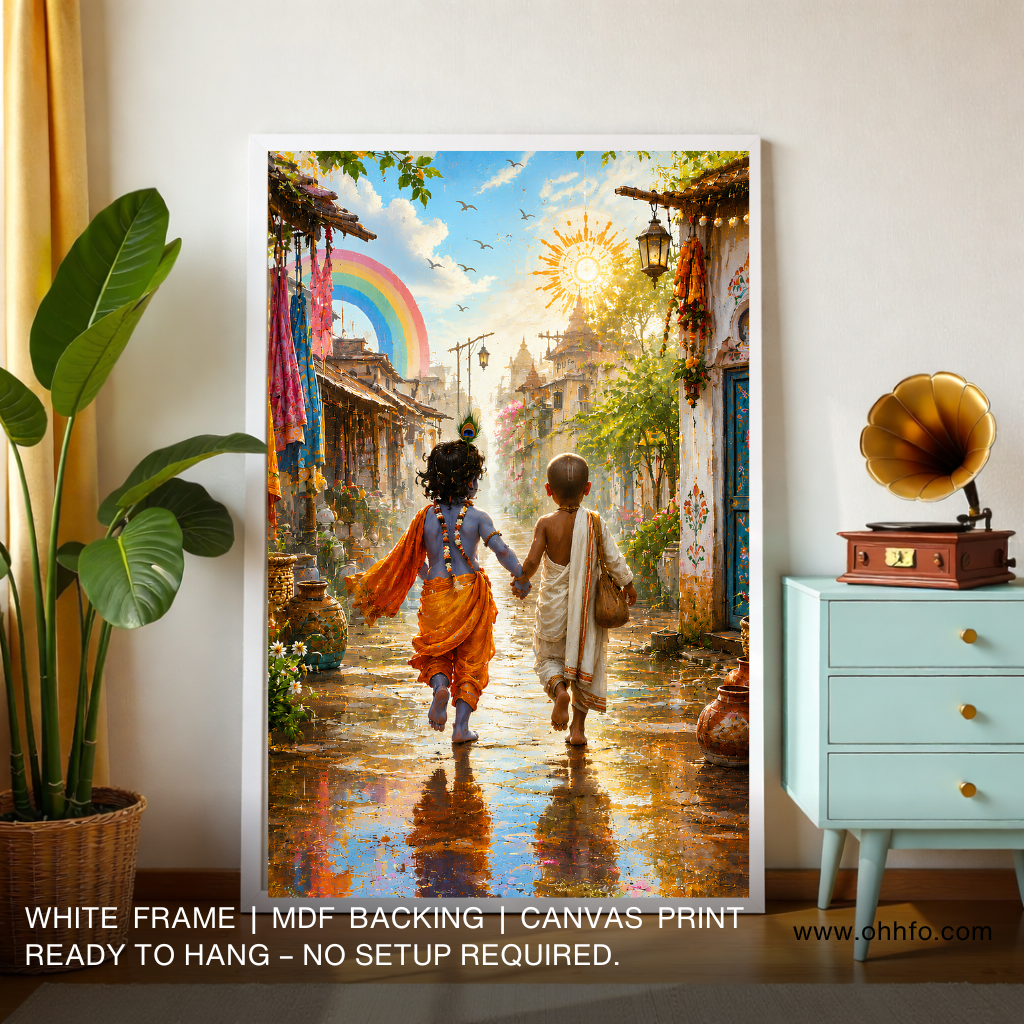 Krishna Sudama Friendship Canvas Wall Art | Devotional Wall Art