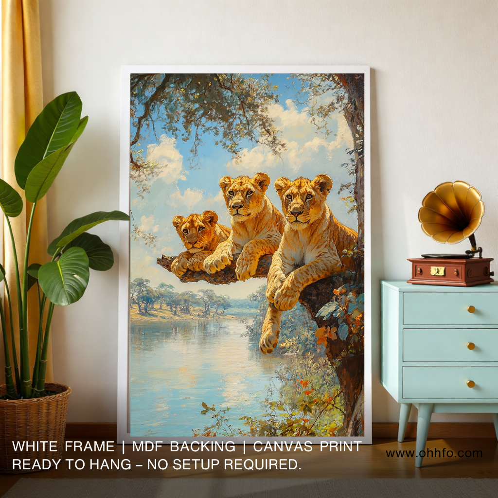 Lion Family Canvas Wall Art – Majestic Wildlife Safari Nature Painting