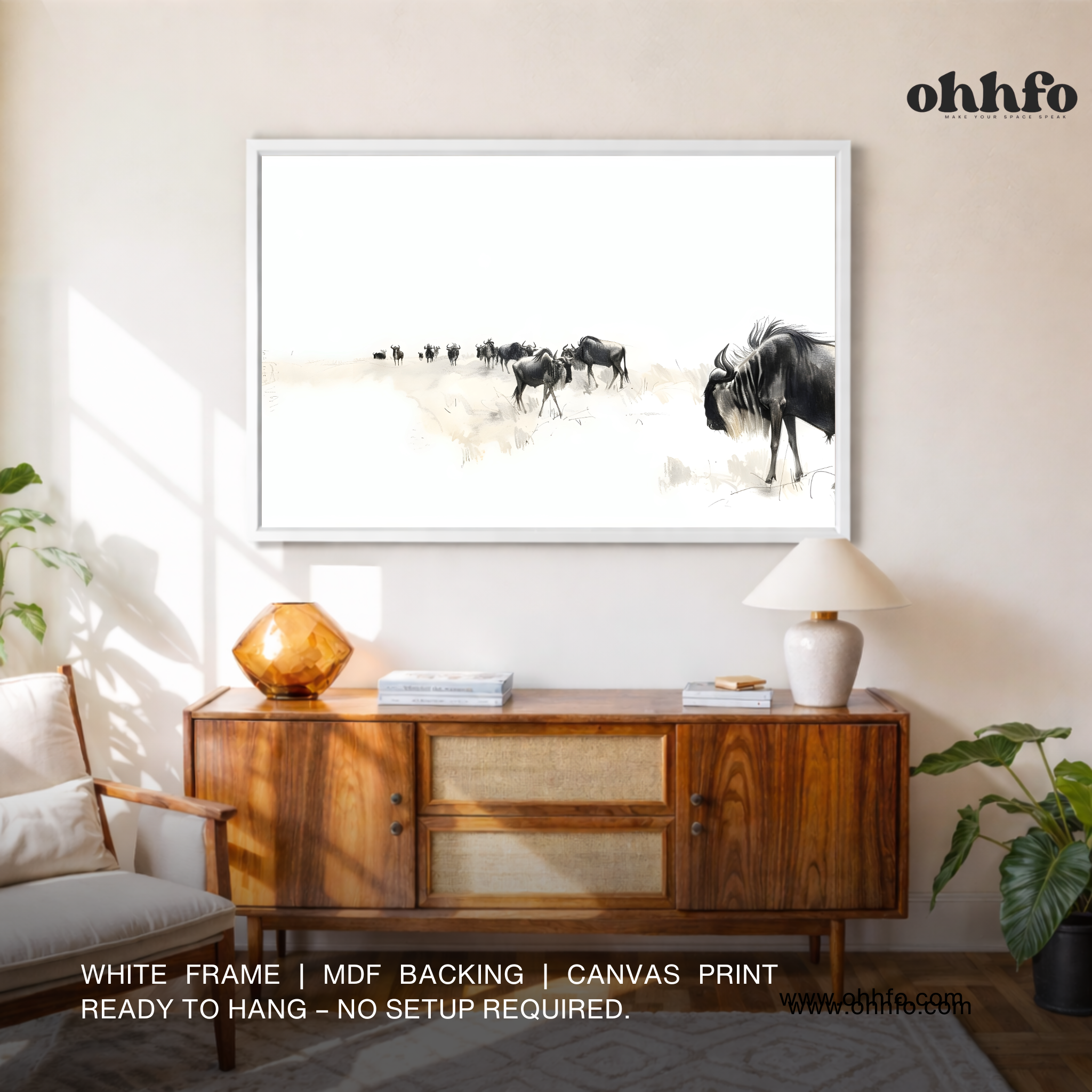Silent Journey – Minimal Wildebeest Wildlife Wall Art