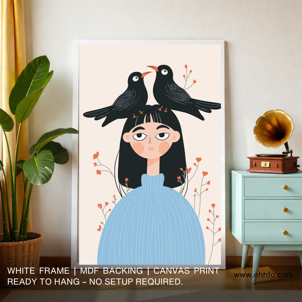 Girl with Birds Canvas Wall Art