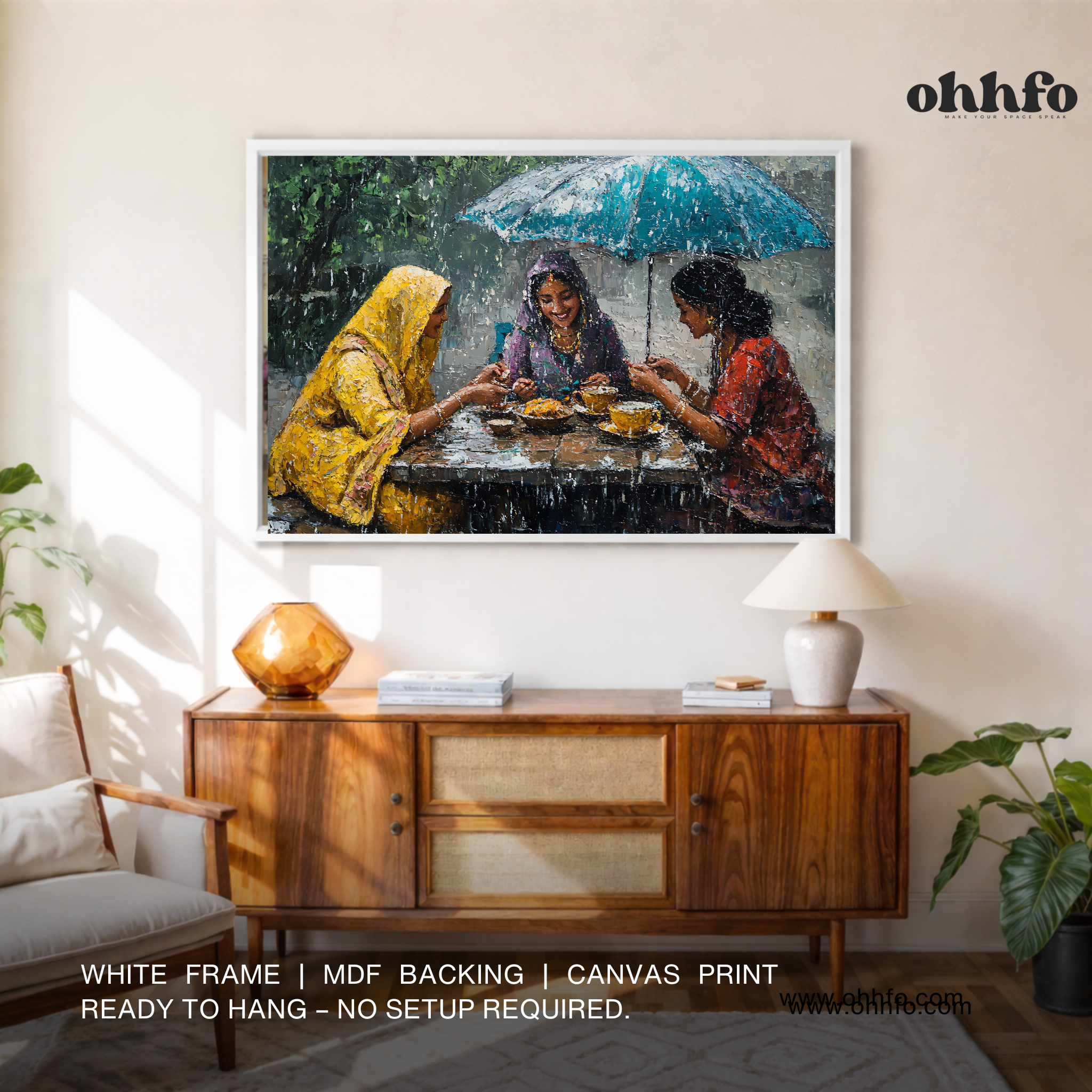 Monsoon Conversations – Women Sharing Tea Canvas Wall Art