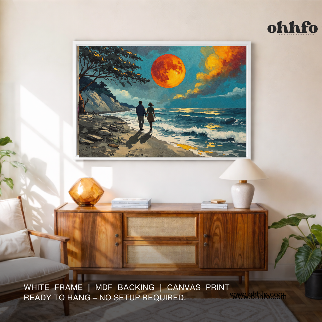 Moonlit Beach Walk Canvas Wall Art