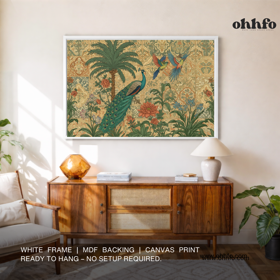 Mughal Garden Peacock Canvas Wall Art