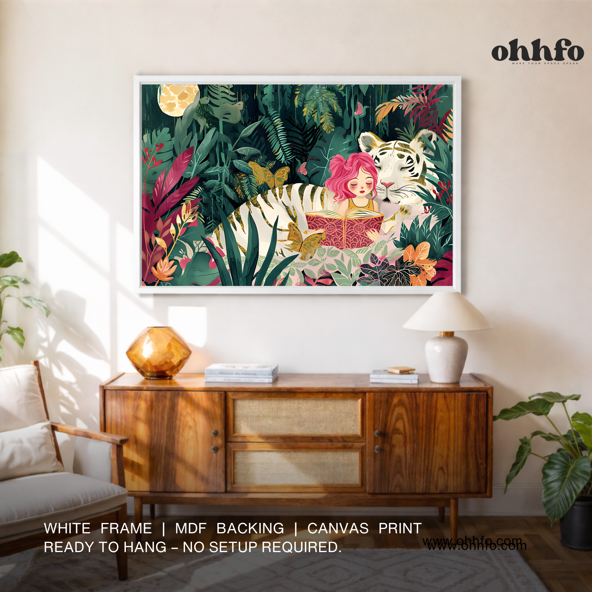 Pink Hair Girl & White Tiger Canvas Wall Art